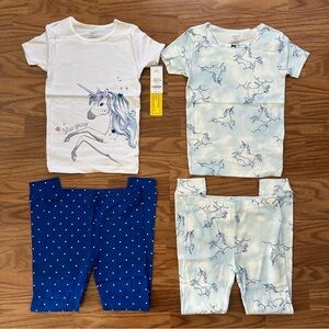 Carter’s 4pc 100% Cotton Pajamas Set Girls 8 8A Short Sleeve Pants Unicorn NWT!